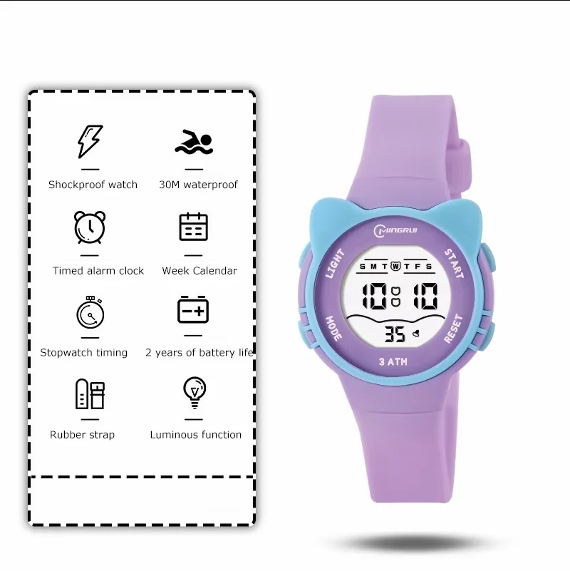 Children's Waterproof Cartoon Digital Watch - Pink LCD Sport Watch with Alarm Clock