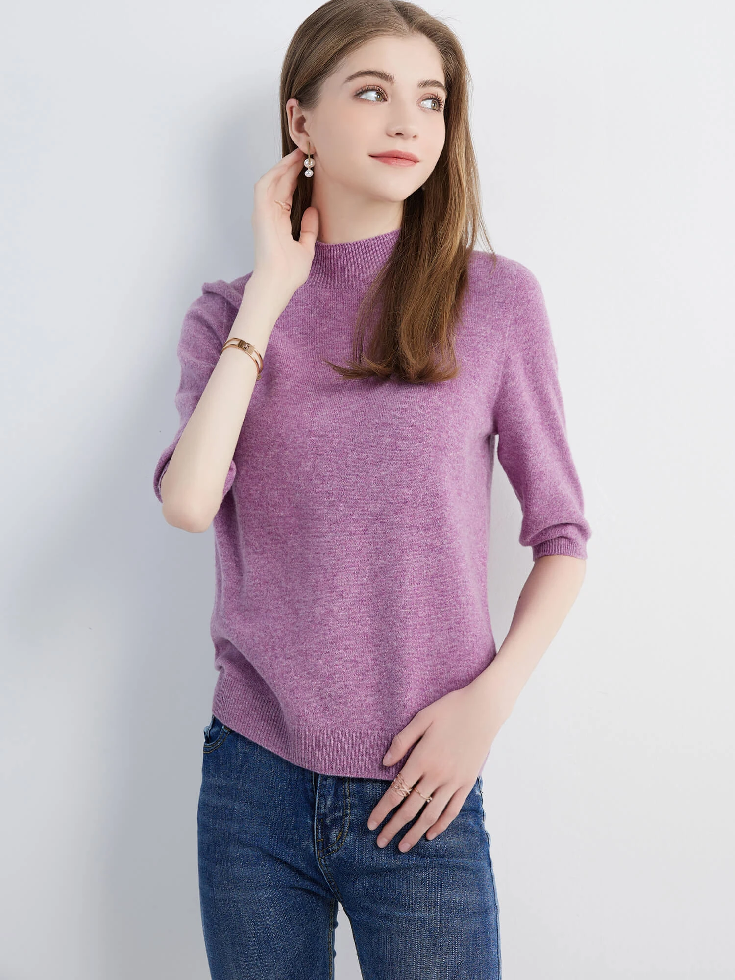 Wool Top Women's Sweater Knitwears Short Sleeve Pullover 100% Wool Half Turtleneck Sweater for Women Knit Jumper Female Clothing