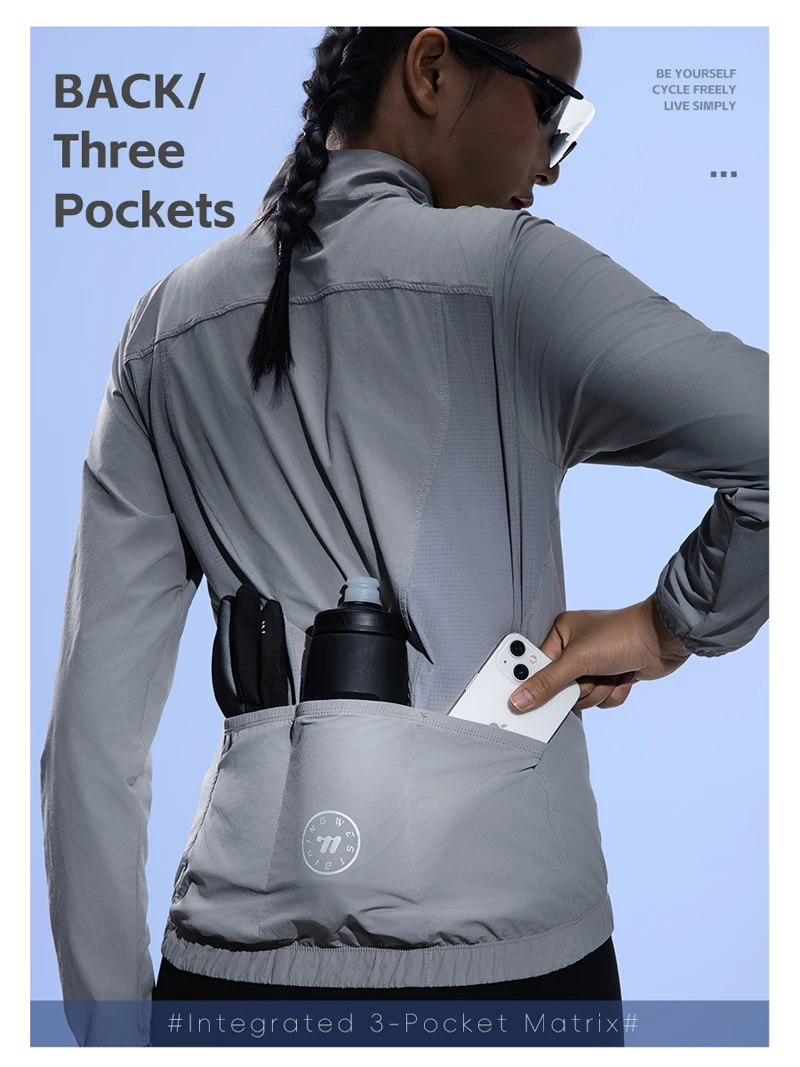 WEST BIKING Winddichte Fahrradjacke für Herren und Damen, Sport-Windjacke mit Zwei-Wege-Reißverschluss und 3 Gesäßtaschen, zum Laufen, Wandern, Radfahren – Detail 11