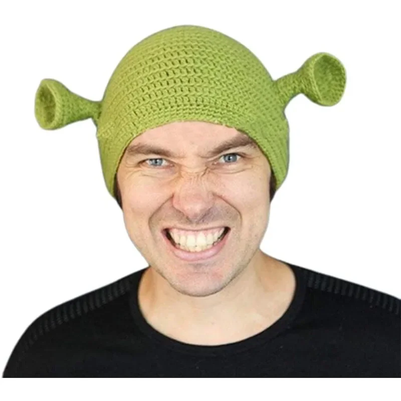 Bestseller Cosplay Kuppelmütze Woll-Wintermütze für Kinder Unisex Handgestrickte Shrek-Mützen Beanie-Mütze Warm Langlebige Handgestrickte Mütze – Detail 2