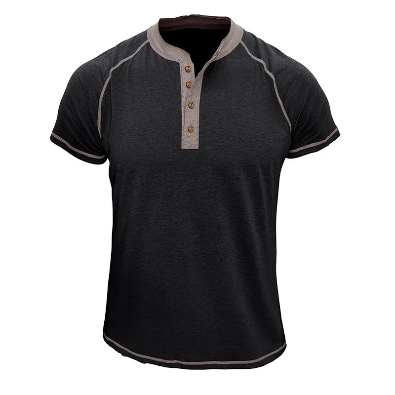 Sommer Herren European American Style Kurzarm Henley Kragen Patchwork T-Shirt Casual Slim/Fit Herren Tops für Outdoor-Sportarten – Detail 23