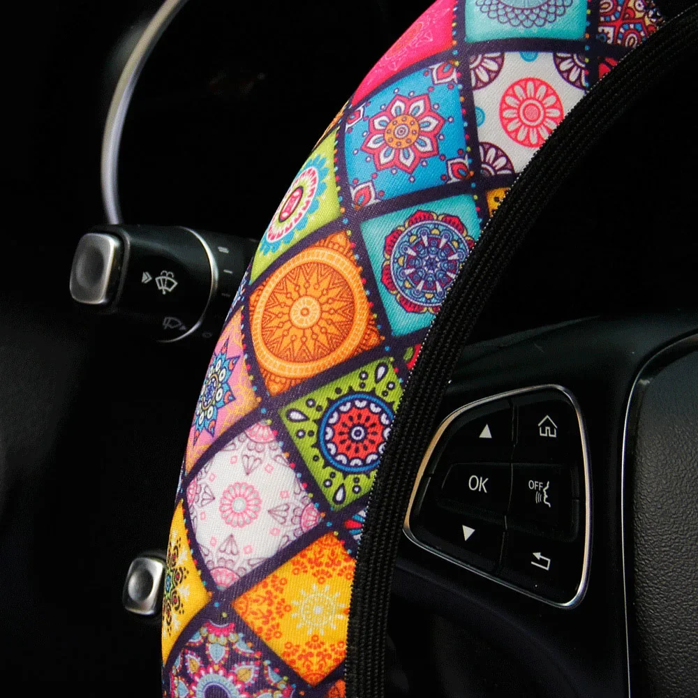 Coprivolante per auto elastico da 38 cm Stampa in stile etnico antiscivolo Coprivolante per auto Accessori interni - immagine 3