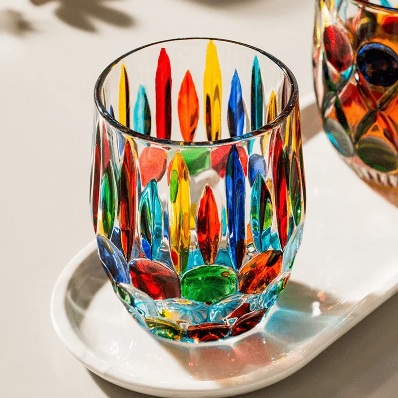 Italian Stained Glass Embossed Color Drinking Cup Coffee Mug Whiskey Glass Various Drinks And Wine 1pc