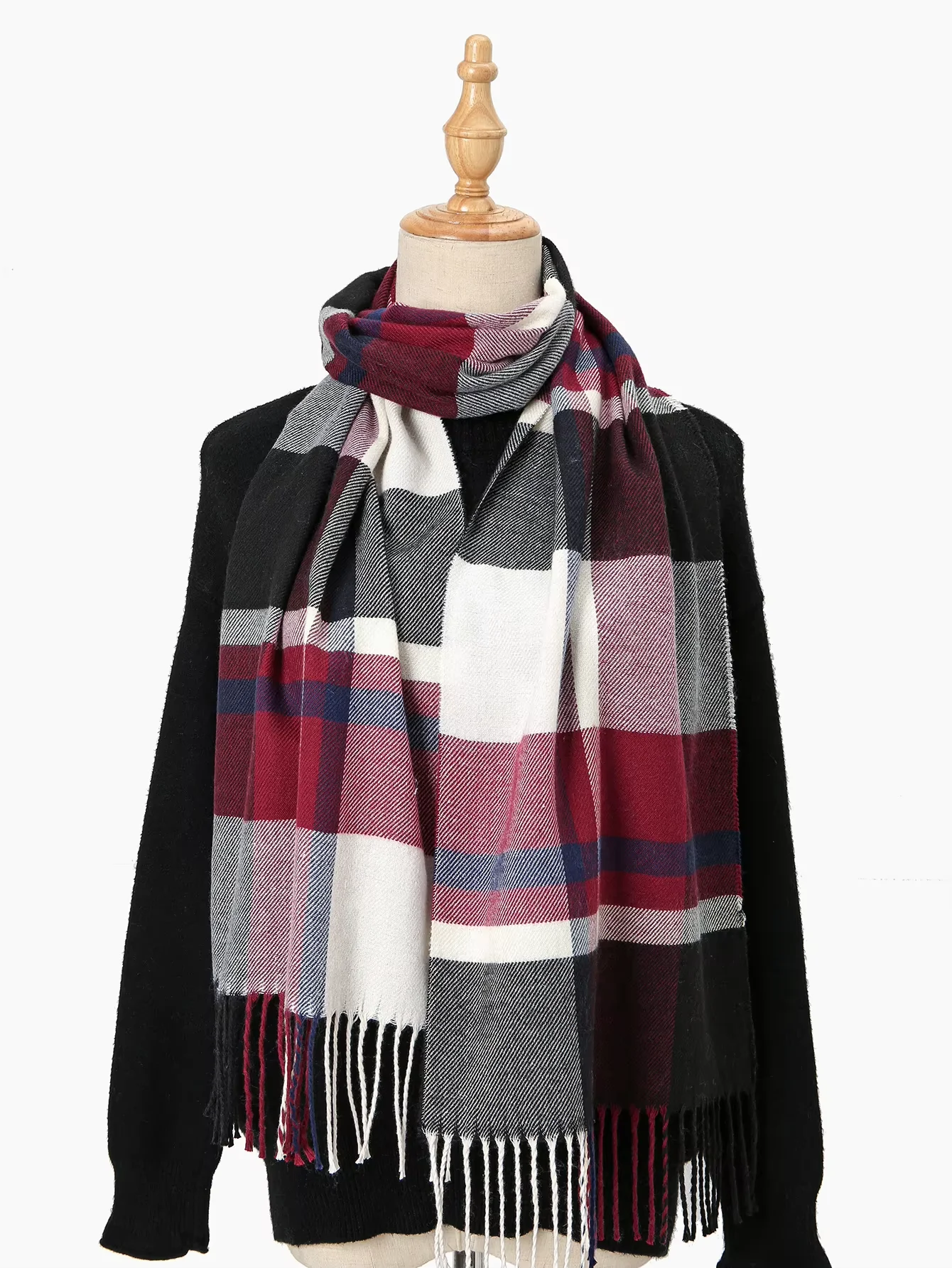 2024 New Red Plaid Cashmere Scarf Shawl Woman Winter Scarf Joyful Pashmina Neckscarf Keep Warm Blanket Soft Thick Head Scarf 3