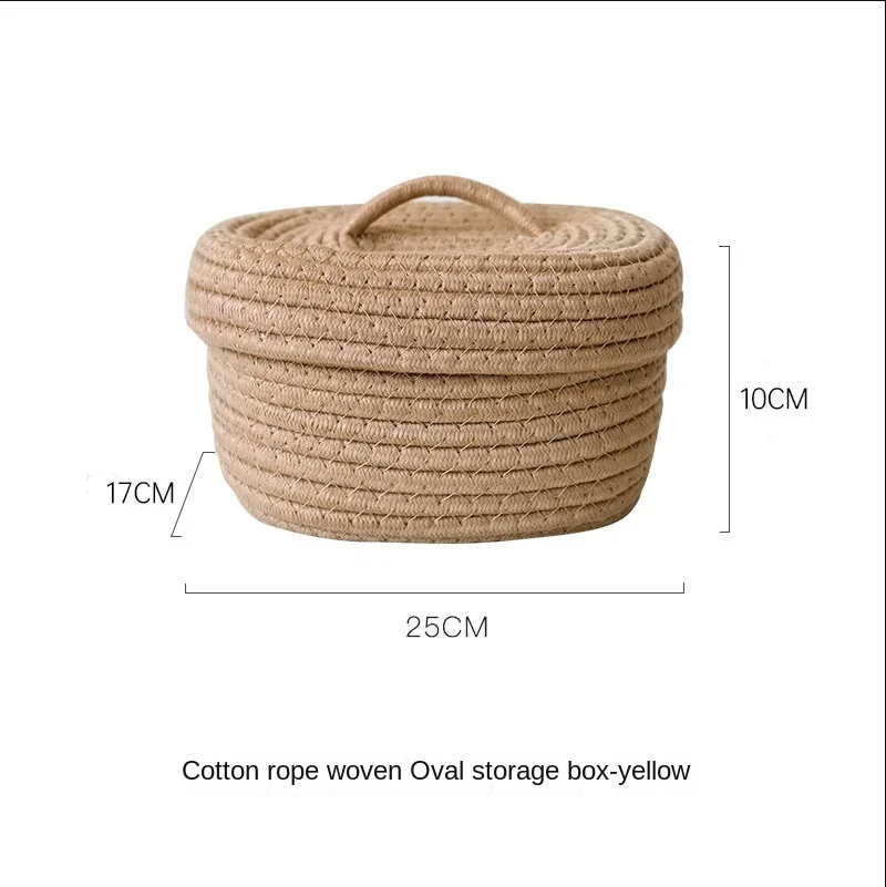Cotton Knitting Storage Box Solid Color Oval Desktop Finishing Box with Lid Cosmetic Storage Basket Rattan Desk drawer organizer 6