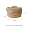 Cotton Knitting Storage Box Solid Color Oval Desktop Finishing Box with Lid Cosmetic Storage Basket Rattan Desk drawer organizer 6