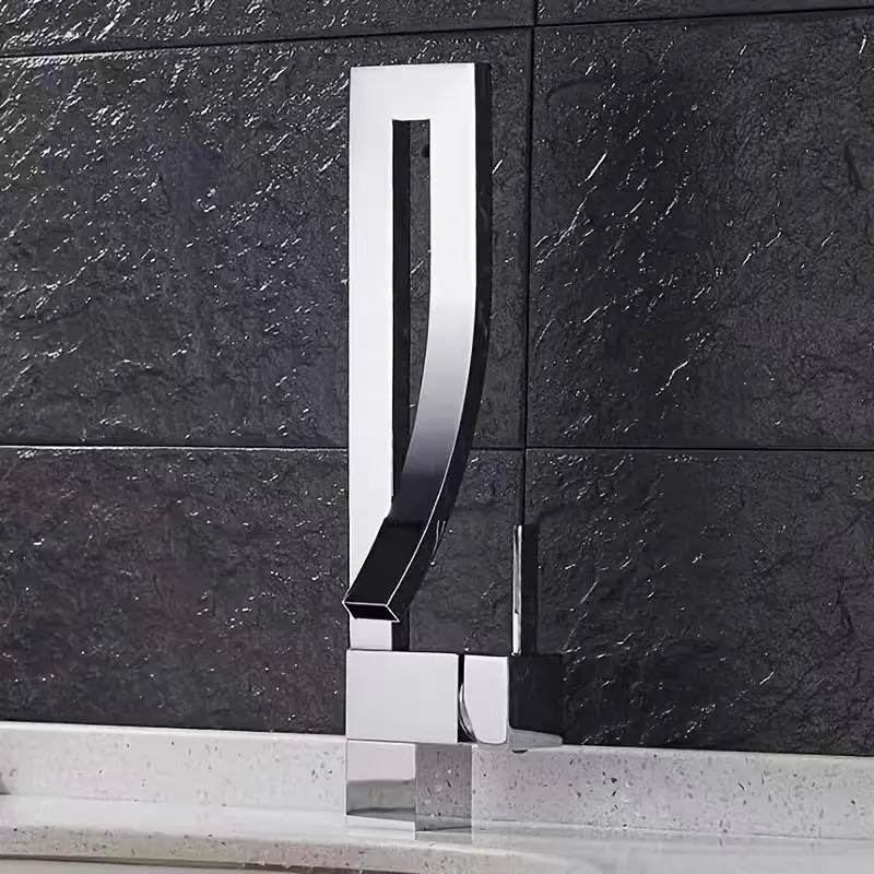 Modern Golden Brass Rotating Spout Bathroom Sink Faucet - Single Hole Installation, Valve Core, Includes Hardware & G1/2 Pipes