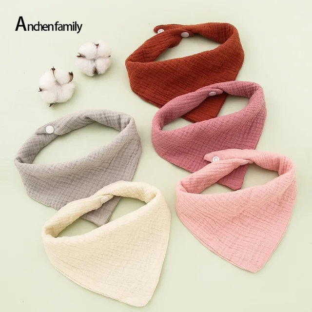 5/Pcs Feeding Drool Bibs Cotton Accessories Newborn Solid Color Snap Button Soft Triangle Towel Baby Bibs Baby Bibs 2