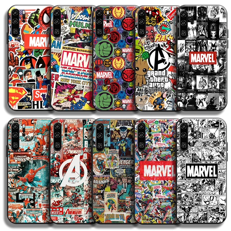

Marvel Comics Logo Phone Case For Huawei P50 P40 P30 P20 Pro Lite 5G P Smart 2019-2021 Funda Coque Back TPU Black