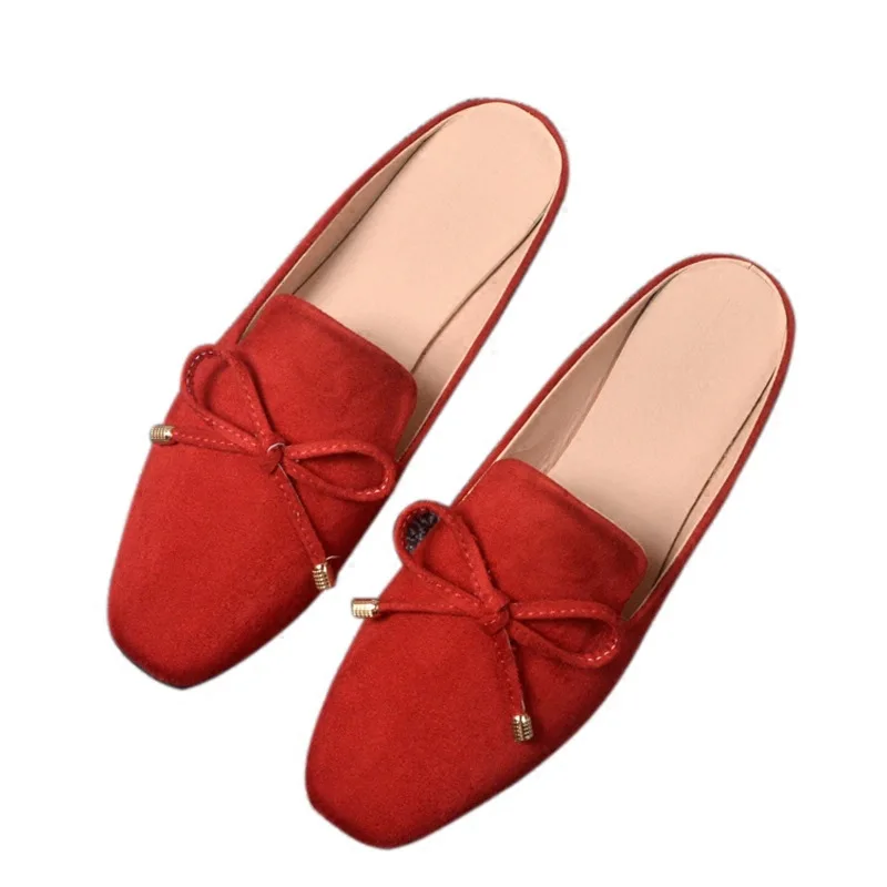 

Women Sandal Spring Autumn New Half Slippers Lazy Women Wearing Flat Shoes Outside Bow Muller Shoes Large Sizes 41-44 Slippers