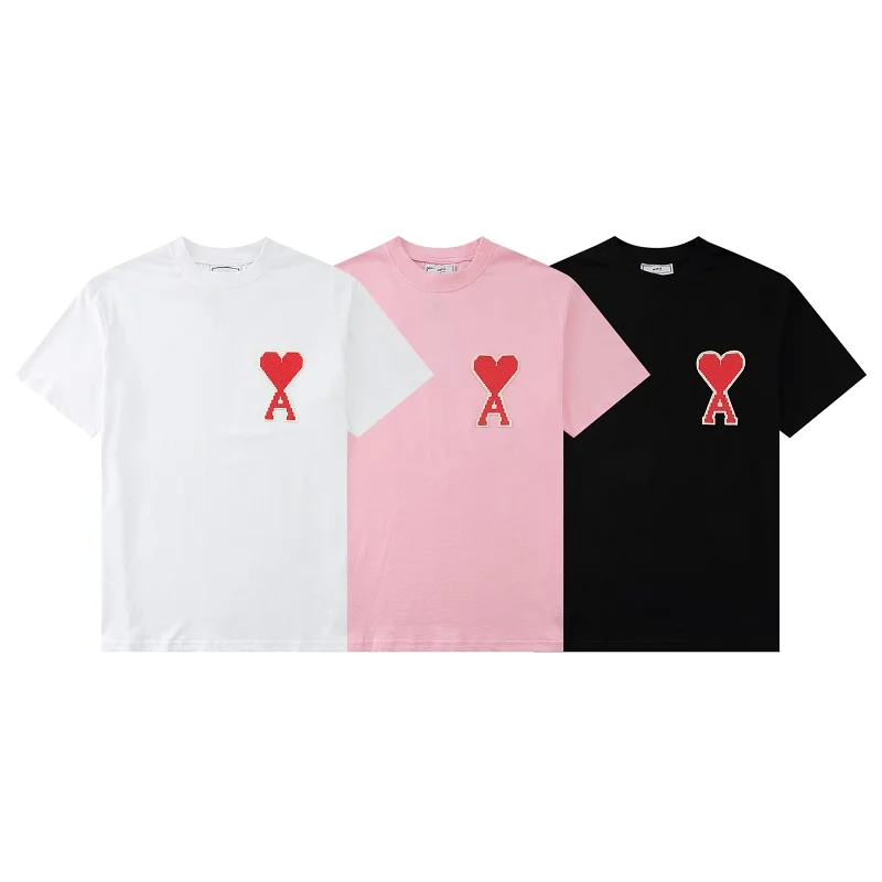 2022 Ami Spring/Summer New Embroidered Heart Men's T-shirt Women's Loose And Comfortable Shirt |