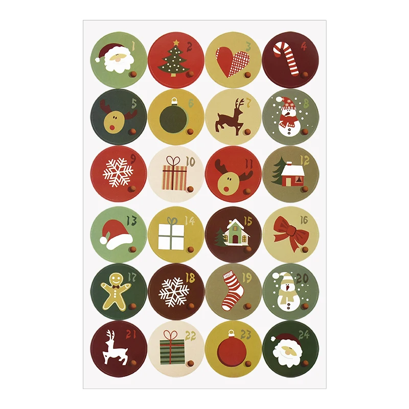 Christmas Advent Calendar Number Sticker Gift Label Adhesive Stickers Christmas New Year Decoration 24Pcs