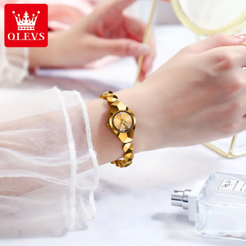 OLEVS Quartz Watch for Women Luxury Tungsten Steel Women's Watch Rhombus Mirror Waterproof Elegant Ladies Wristwatch Reloj Mujer