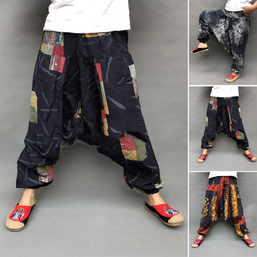 Japanese Style Harajuku Men Trousers Sakura Samurai Costume Loose Fashion Women Traditional Bloom Pants Haori Trouser