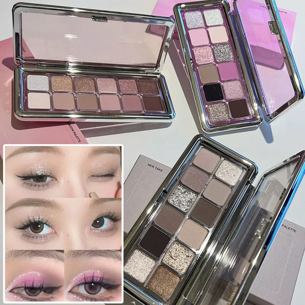 

12 Colors Eyeshadow Palette Strong Adhesion Face Highlighter Daily Makeup Matte Pearlescent Eyeshadow Women Beauty Cosmetics