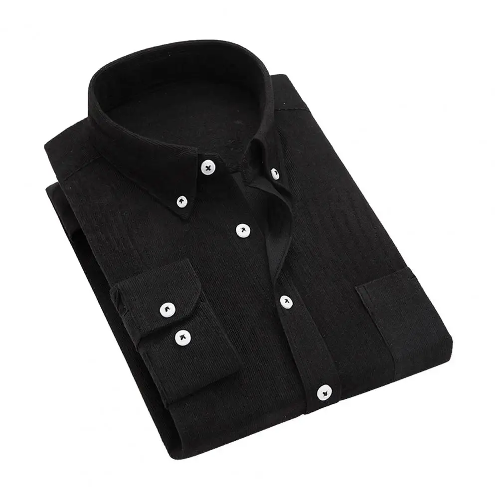 

Men Slim Fit Corduroy Shirt Lapel Long Sleeve Shirt Tops Solid Color Pockets Casual Shirt Office Workwear