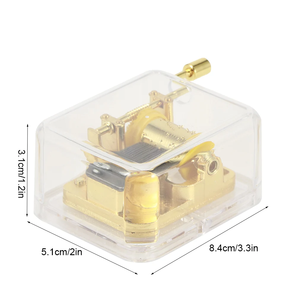 Hand Operated Music Box Acrylic Creative Crafts Ornaments Hand Movement Birthday Gifts Women Boyfriend Music Home Decor Golden 4