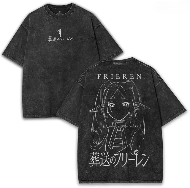 Frieren T Shirt Beyond Journey's End Anime Clothing Men Women T-shirts Short Sleeve Vintage Washed TShirt Cotton Tees Top 2