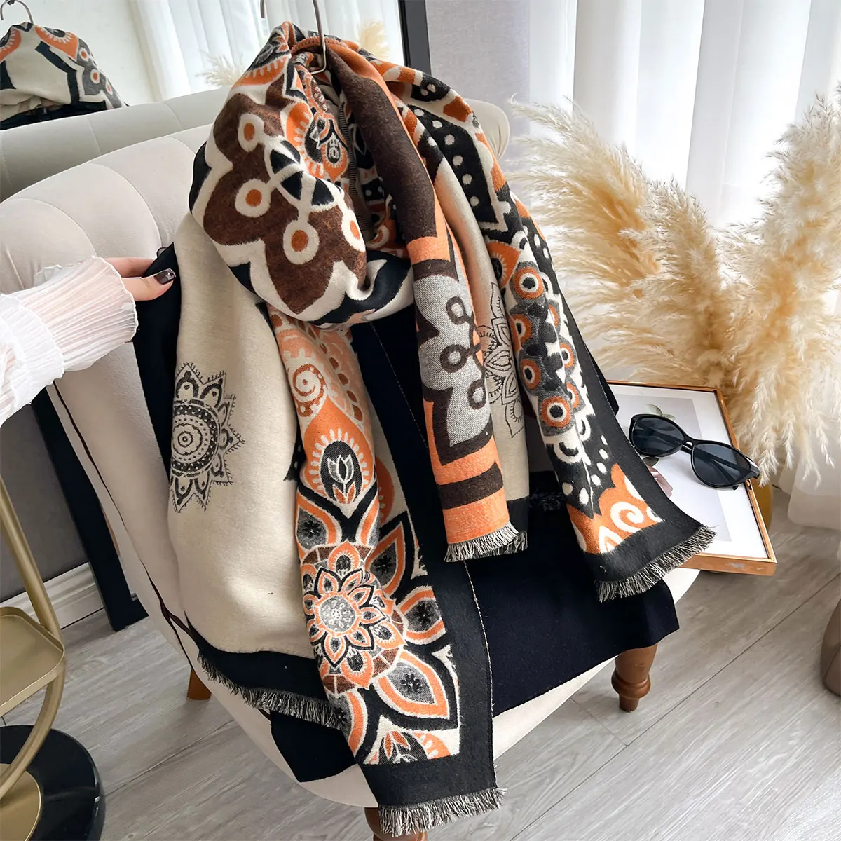 Winter Elegance Cashmere Two-Sided Scarf For Women Shawl Female Pashmina Luxury Brand Poncho Thick Blanket Warm Bufanda Echarpe