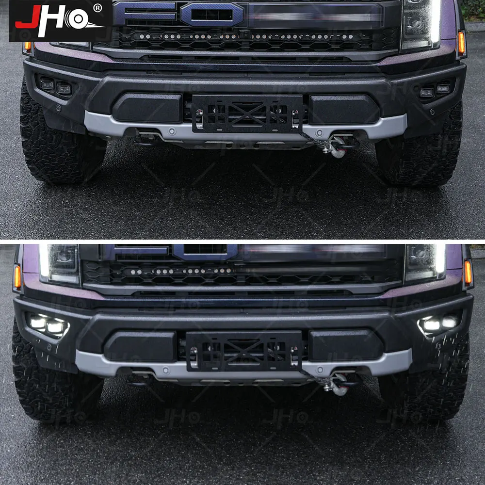 JHO-앰버 안개등 업그레이드 키트, 포드 F150 랩터 2022 2023 자동차 액세서리, 커버 베젤이 있는 직접 교체 램프