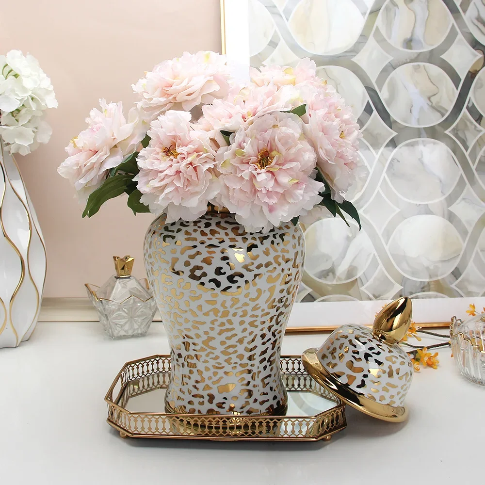 Gold Leopard Print Ceramic Jar General Jars Ginger Storage Porcelain Handicraft Ornaments Home Decoration Vases Pots 5
