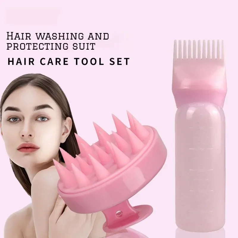 2pcs Hair Dye Refillable Bottle Applicator Comb Root Comb Applicator Bottle Shampoo Brush Scalp Hairdressing Coloring Tools
