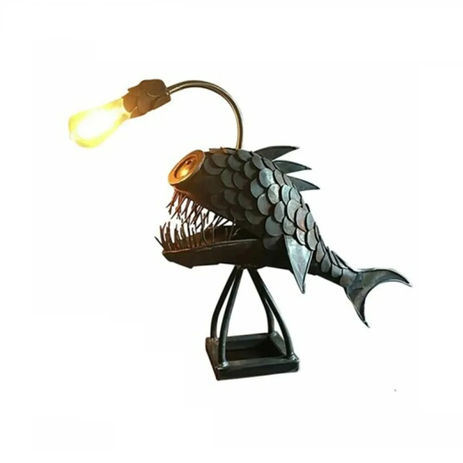 

Angler Fish Desk Lamp Shark Desktop Night Light Bedroom Home Decoration Gift Decor USB Metal Art Lantern Table Decoration