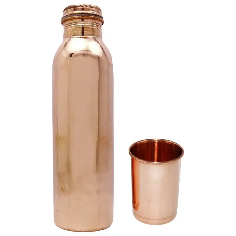Copper Vaccum Flask Plain Water Bottle 1000ML Smooth Drinking Tumbler Cup 300ML