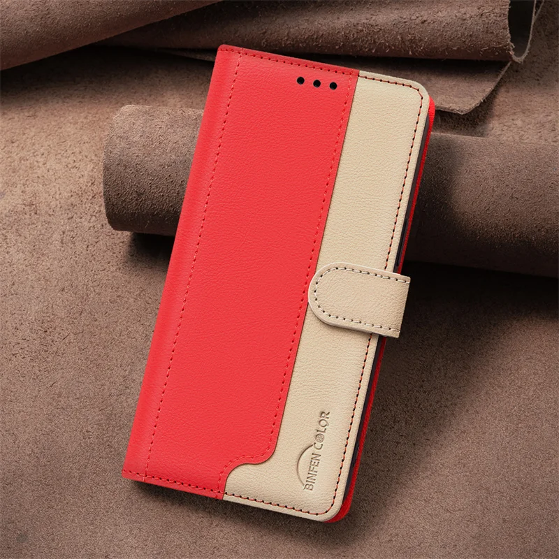 Color Block Leather Flip Phone Case with Card Slots -  Moto Edge 50 Neo