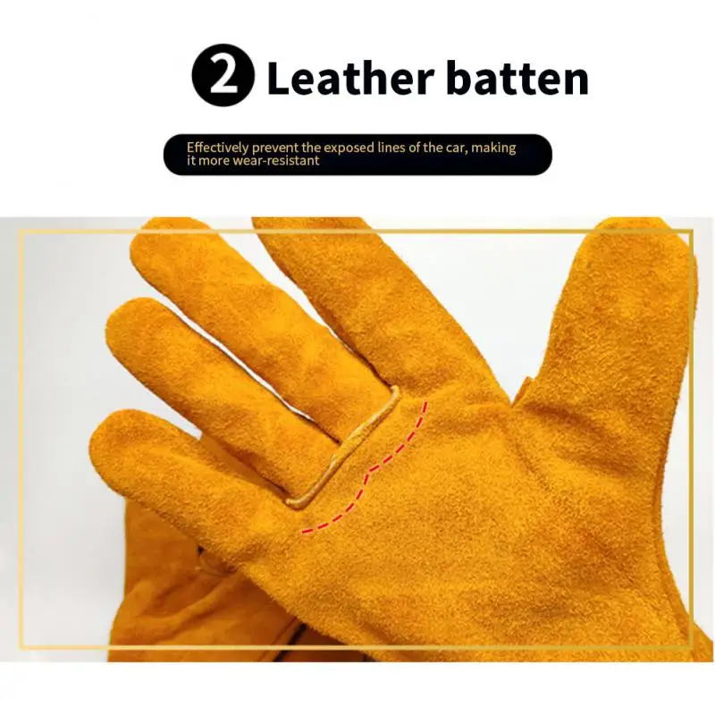 

2/4PCS Thicked Gloves Cycling Firewood Anti-scalding Labor Insurance Glove Cowhide High Temperature Soft Wear-resistant Camping