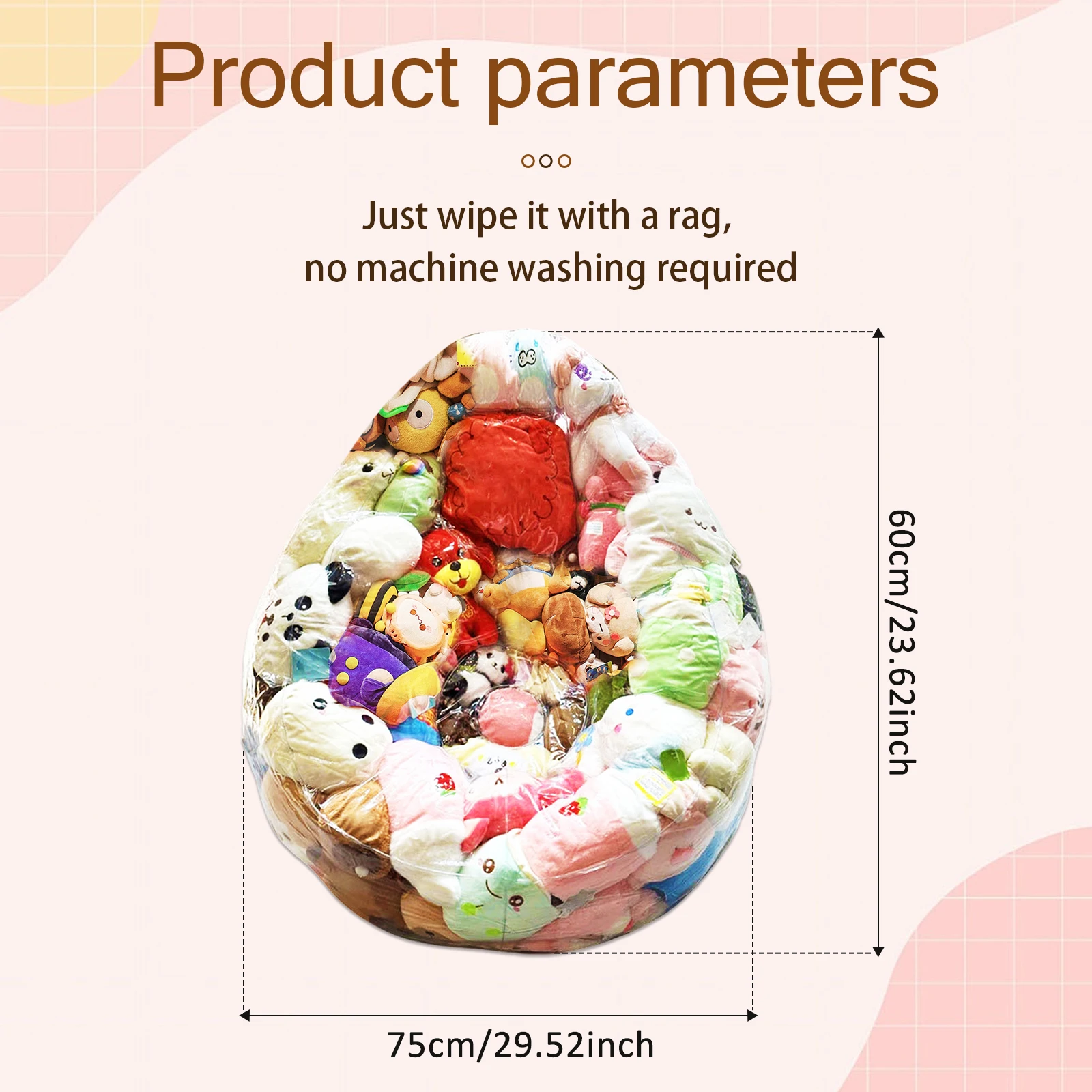 Clear PVC Stuffed Animal Storage Bean Bag Chair Cover