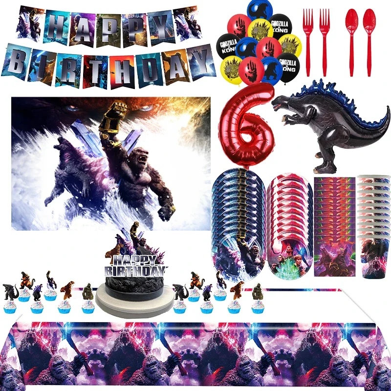 Godzillaed Theme Birthday Party Decoration Tableware Balloon Backdrop CakeTopper Party Supplies Baby Shower