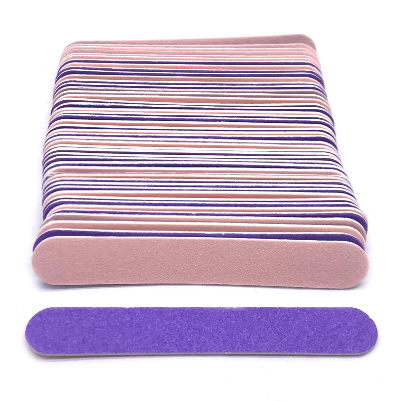 100Pcs/Lot Mini Purple Powder Professional Double Sided Wooden Chip Nail Files For Manicure Washable Nails Accessories and Tools 10pcs lot nail file 100 180 grit professional wooden two sided sanding files washable nails accessories manicure salon tools