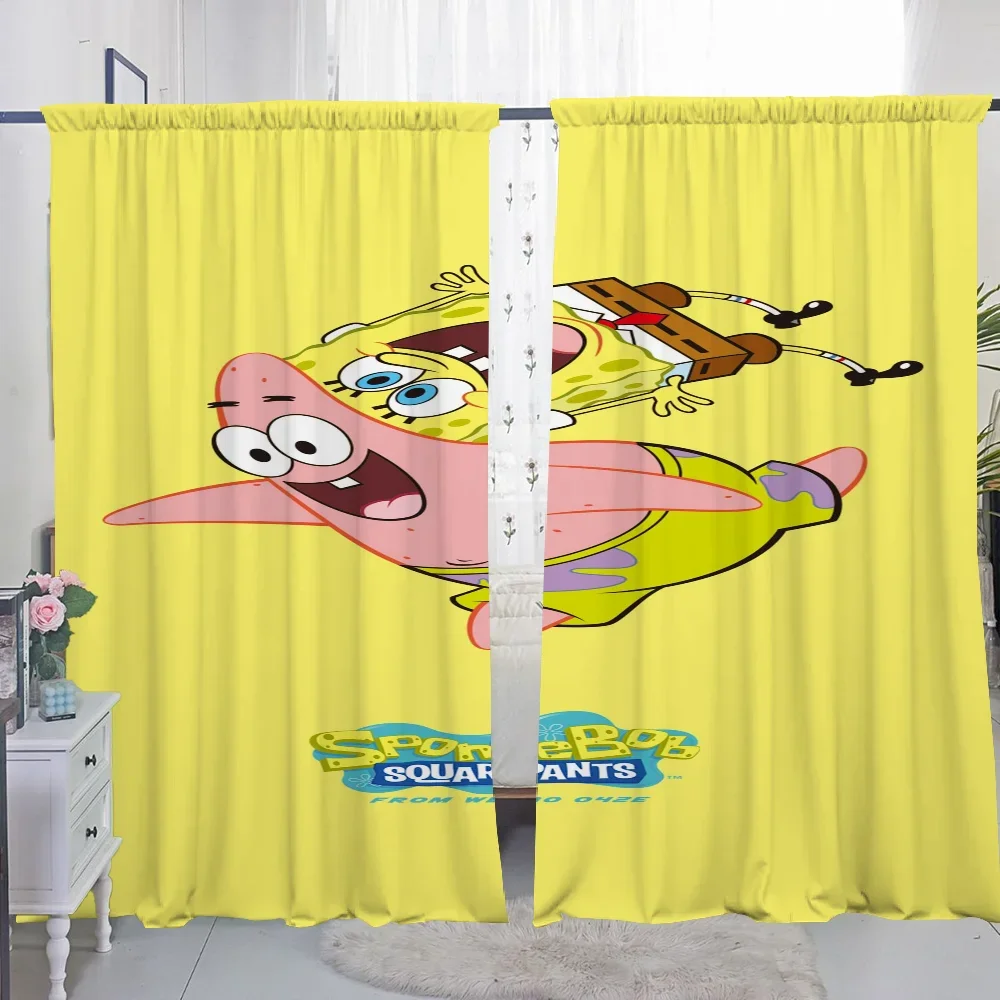 Home Interior Kitchen Curtains for Living Room 2 Pieces Blackout Curtains Door Curtain S-spongeBobs Bedroom Decoration Partition 4