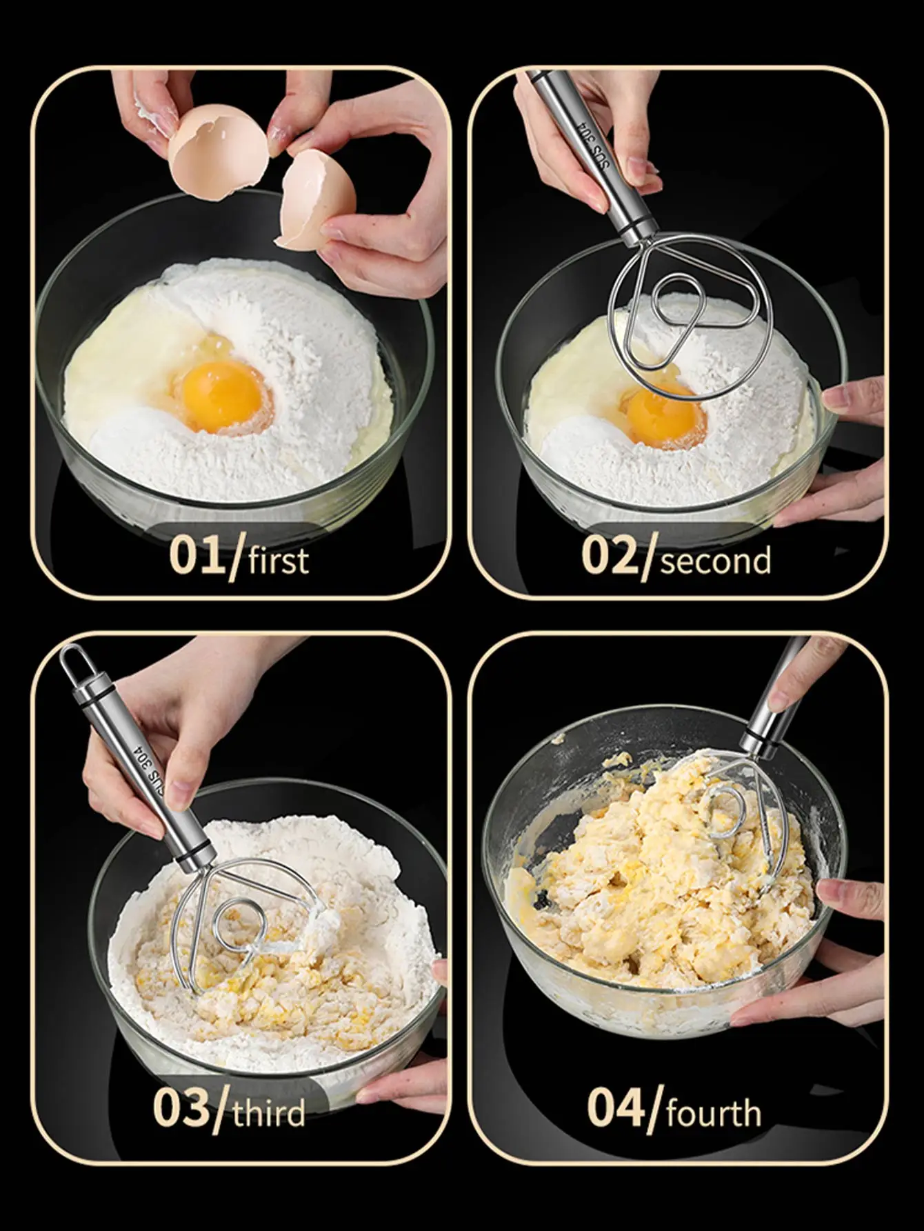 Dough Mixer Egg Beater Stainless Steel Egg Whisk Manual Hand Mixer Self Turning Stirrer Dough Bread Mixer