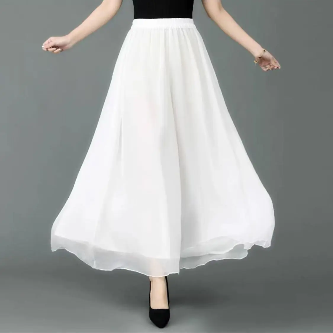 Korean Temperament Simple Fashion Spring Thin Chiffon Wide Leg Pants Women's Solid High Waist Loose Vintage Casual Trousers 2024