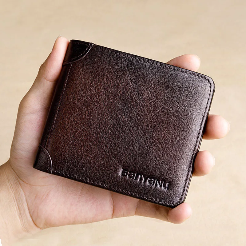Leather wallet card bag for men Short new large capacity anti-theft card multi-function retro horizontal ID card wallet wallet