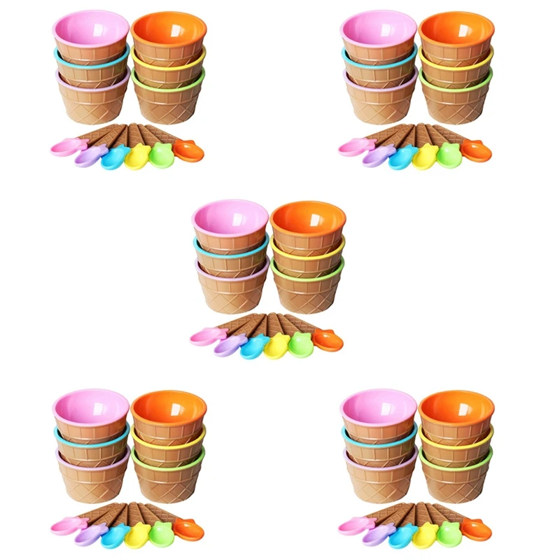 

30Pcs Ice Cream Bowl Set Different Color Ice Cream Spoon Bowl Tableware Set Creative Children Cartoon Bowl