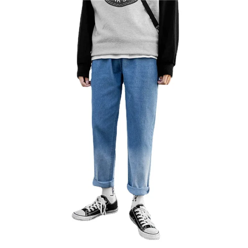 ICCLEK 2021 New Jeans Men's Jeans Fall Loose Straight-leg Pants Gradient Wide-leg Pants Patchwork Jeans Men Jeans Pants Slim Fit