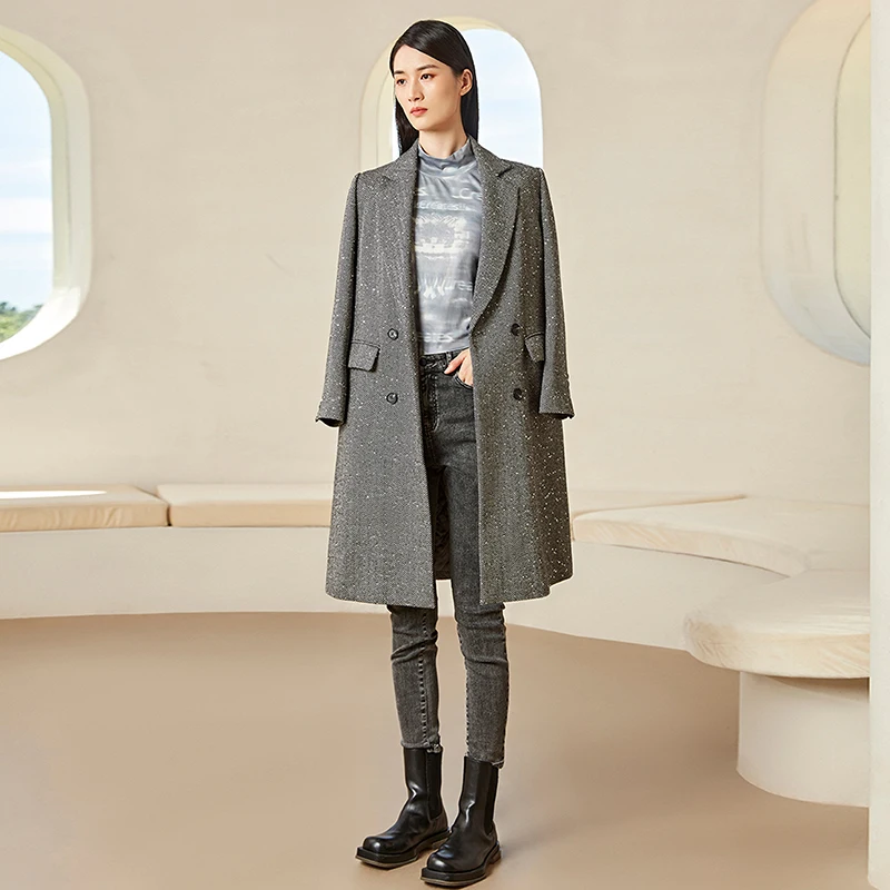 

Women's wool coat winter woolen coats elegant long overcoat