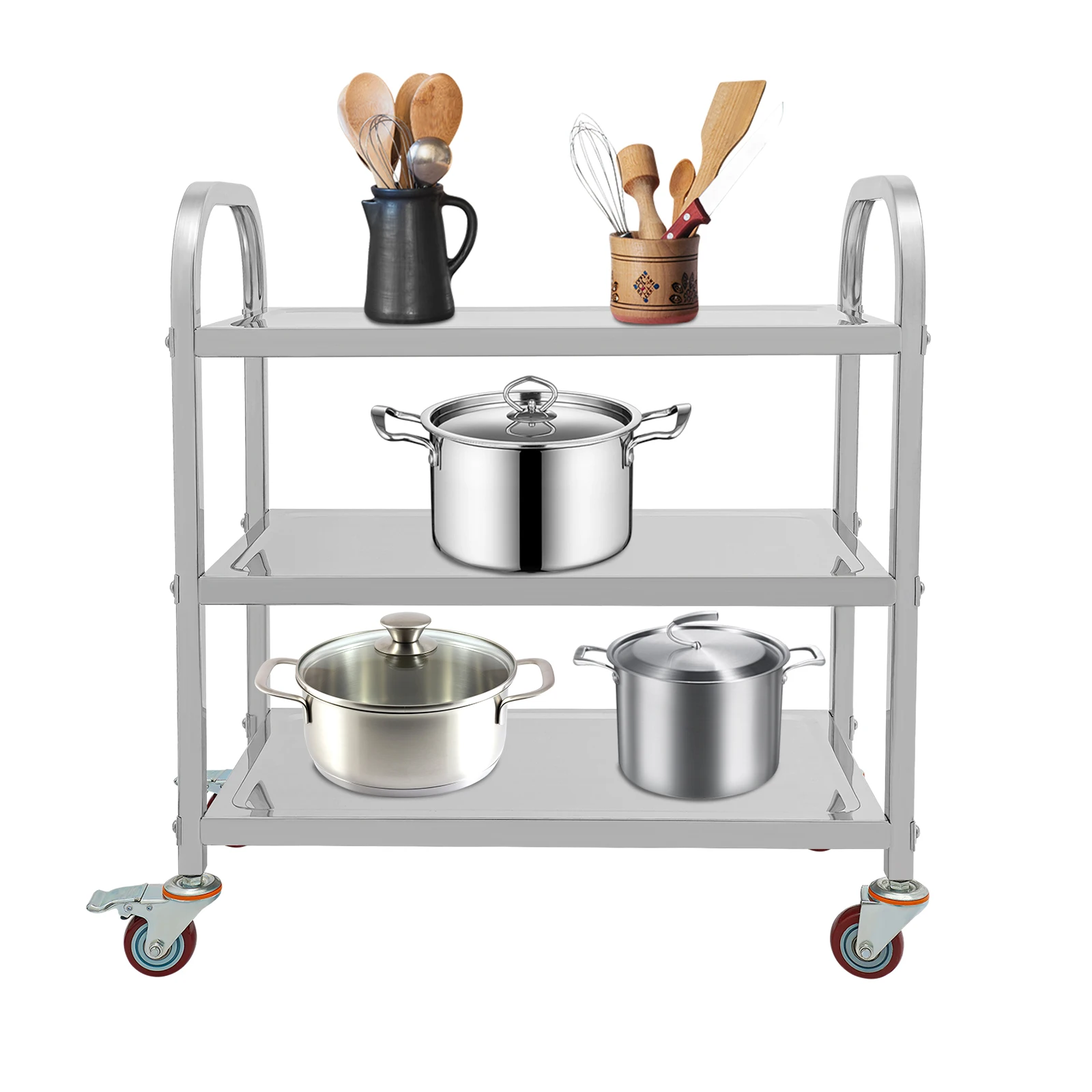 3 Tier Stainless Steel Kitchen Trolley Cart Kitchen Cart Rolling Storage Shelf Utility Serving Storage Rolling Car Shelf