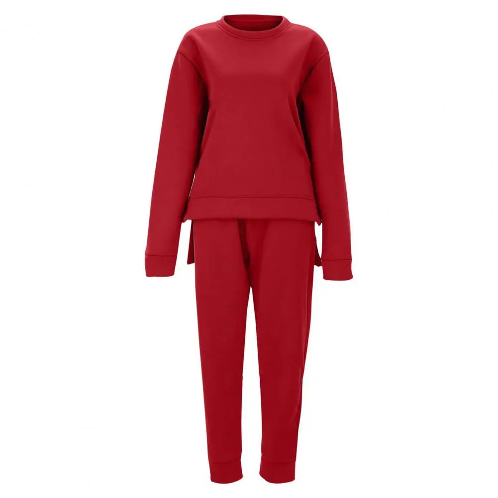 

Lady Loose Tracksuit Women's Irregular Hem Top Pants Set with Drawstring Waist Ankle-banded Pockets Fall Winter for Sporty