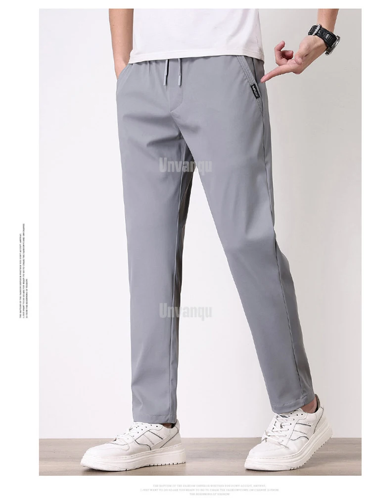 Description Picture 4 of itemUnvanqu Harajuku Street Soft Ice Silk Thin Casual Pants 2024 Summer Men's Fashion New Small Straight Elastic Waist Trousers Male