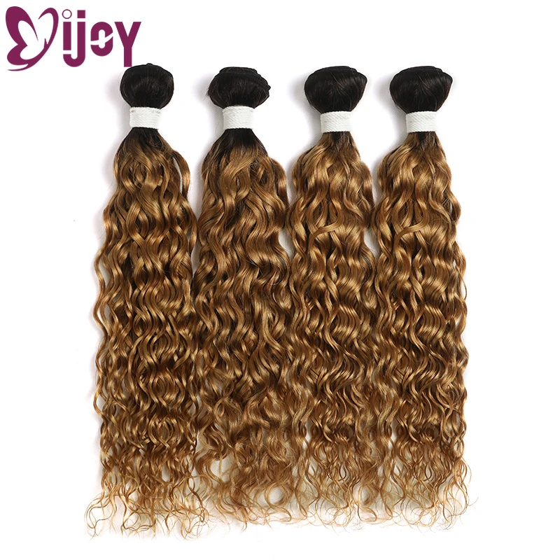 Water Wave Human Hair Bundles Brazilian Hair Weave Bundles Ombre Blonde Human Non-Remy Extensions IJOY