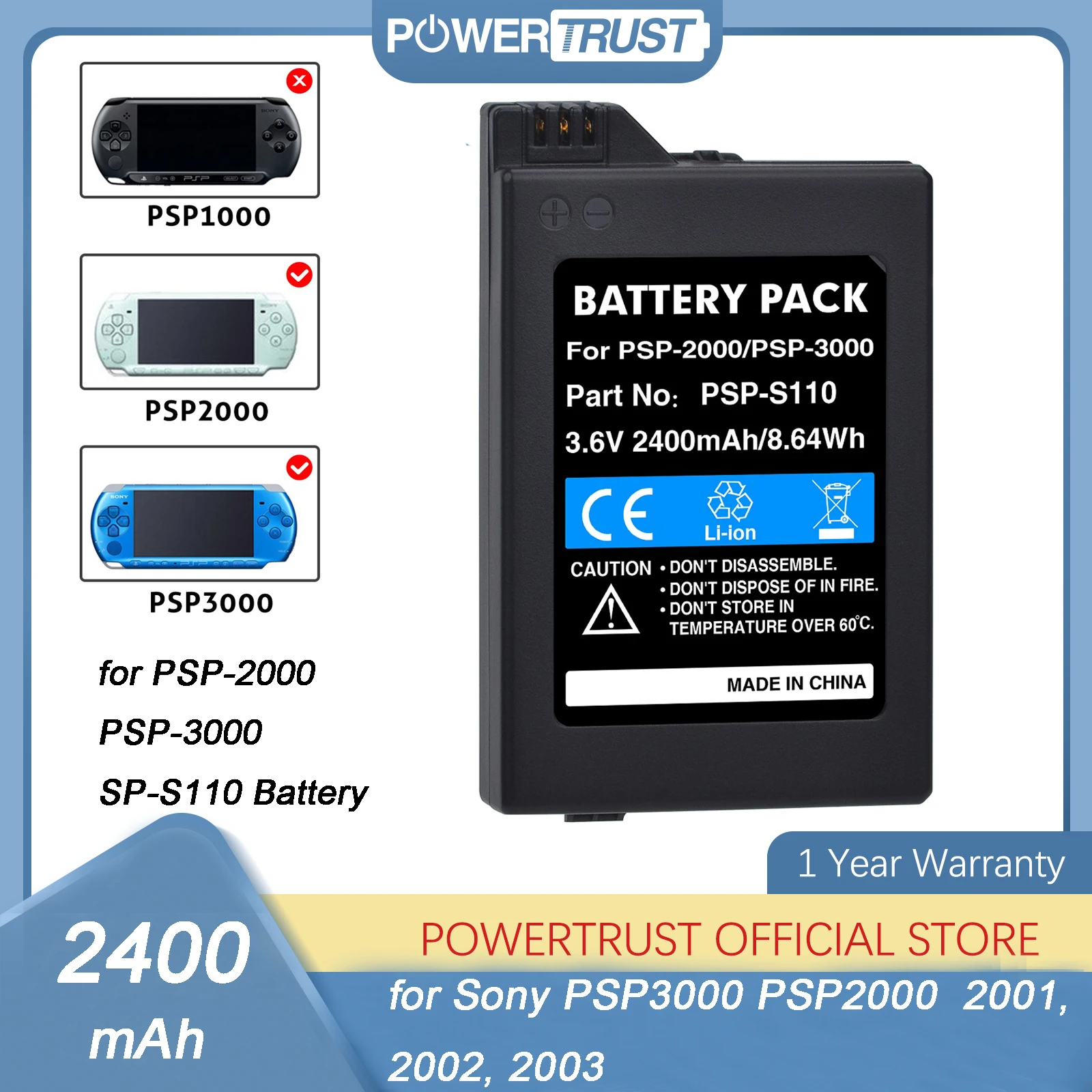 Batteria 2400Mah Psp-S110 Per Sony Psp-2000 Psp-3000 Psp2000 Psp 2000 3000 Batterie Ricaricabili Per Gamepad Portatili Playstation