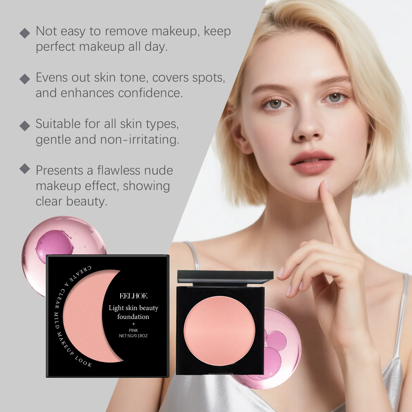 Eelhoe Pink Foundation Makeup Cream Waterproof Matte Full Coverage_voghion.com