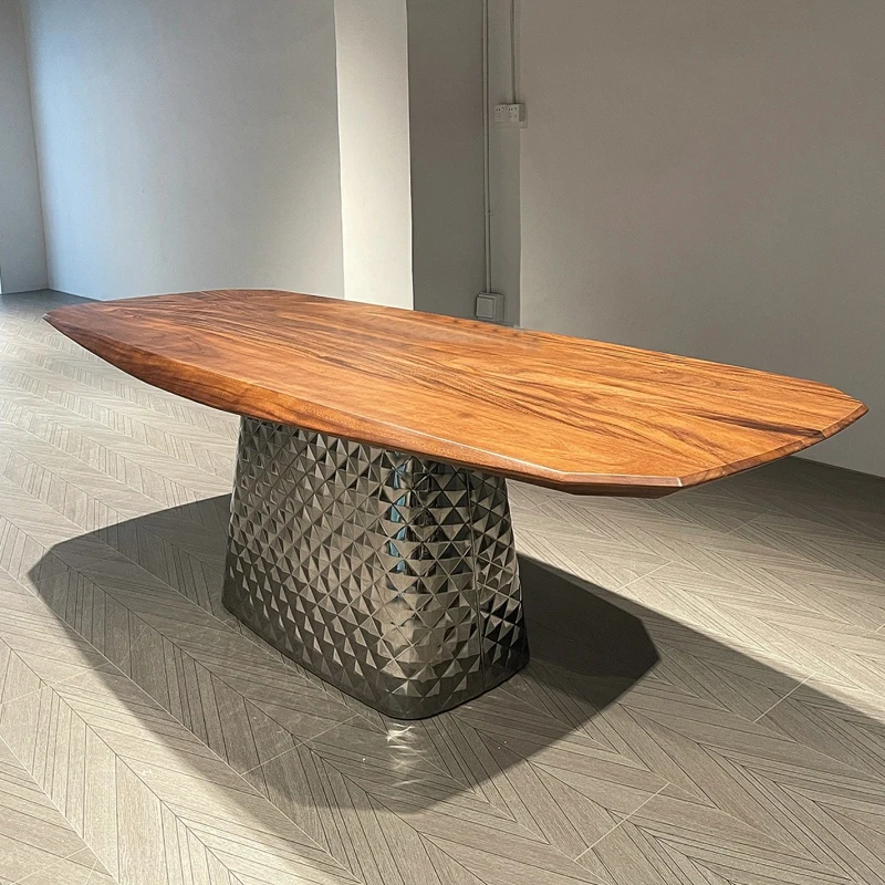 

Medieval style solid wood rectangular dining table Nordic minimalist retro original wood walnut color dining table