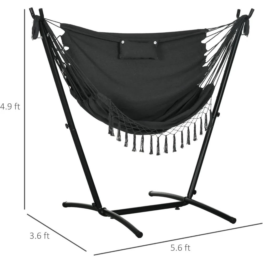 Patio Hammock Chair with Stand, Outdoor Hammock Swing Hanging Lounge Chair with Side Pocket and Headrest 5