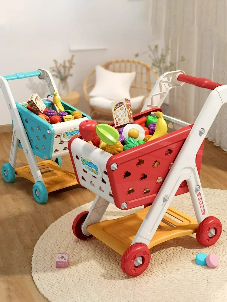 41pcs Simulated Fruit Snacks Kids Big Shopping Cart Play House Pretend Shopping With Children's Cart In Supermarket Role Playing 2