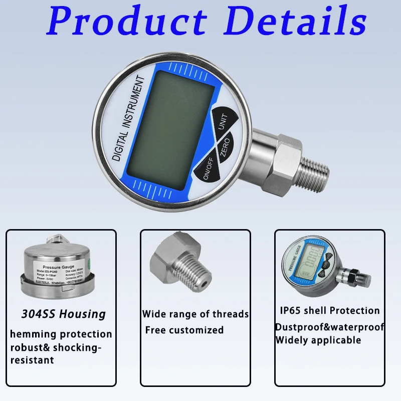 Digital Pressure Gauge 400bar 1000bar Air Liquid Fuel Oil Water Digital Pressure Manometer M20*1.5 Gauge Digital Pressure Gauge
